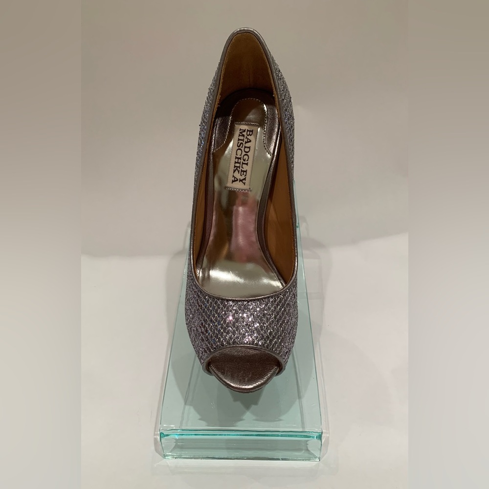 Badgley Mischka Humbie II Smoke Glitter Open Toe Pumps